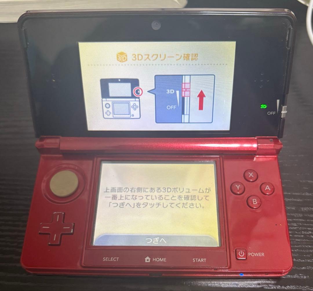ジャンク品ニンテンドー3DS 本体 メタリックレッド 動作 済み 充電コード付傷や汚れあり UP786_INFO