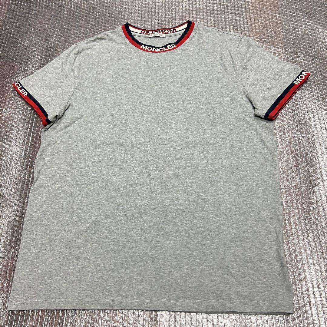 【美品】MONCLER モンクレール 襟レタリング 半袖Tシャツ グレー XL 画像1