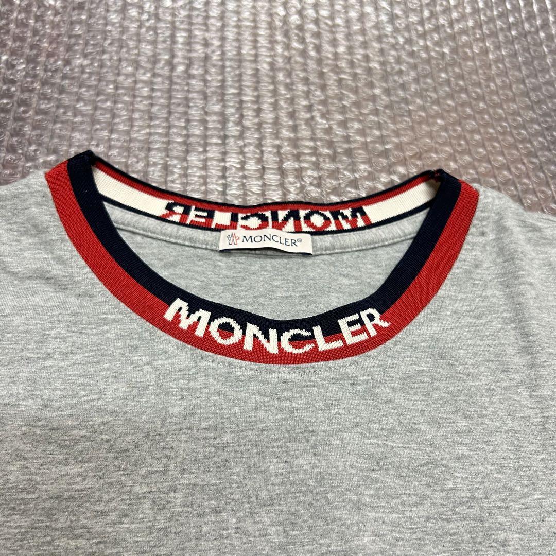【美品】MONCLER モンクレール 襟レタリング 半袖Tシャツ グレー XL 画像2
