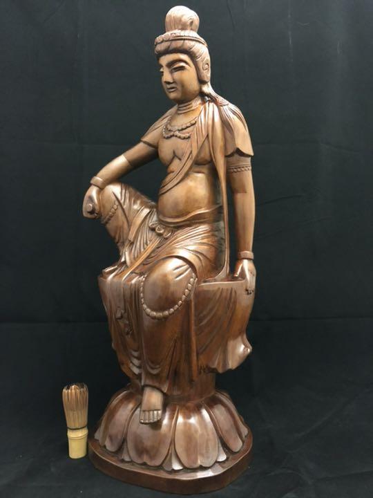春先取りの 仏具 仏像 木彫 菩薩 観音 在銘 特大 彫刻 古美術 骨董 開運 工芸品