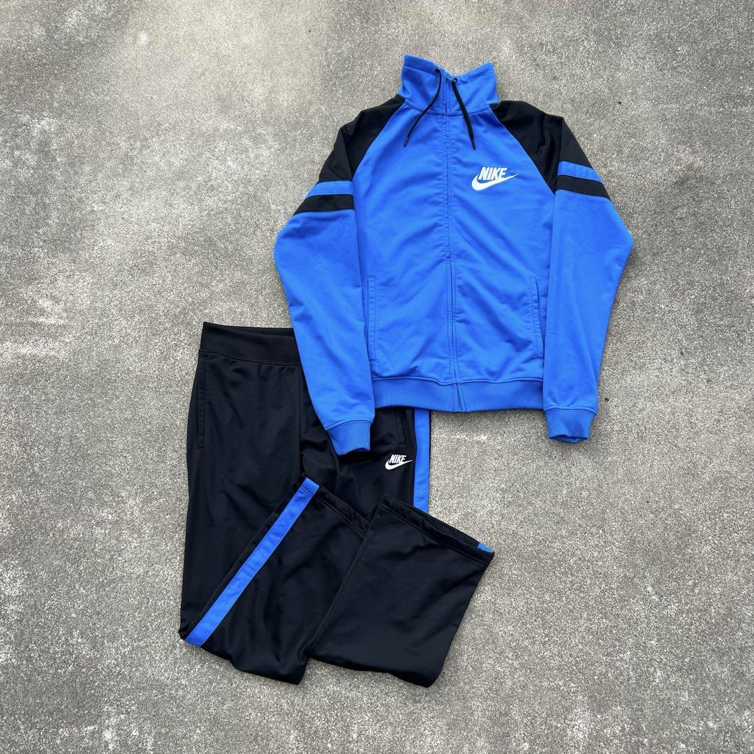 NIKE セットアップ ジャージ上下 レディース M ブルー×ブラック 練習着