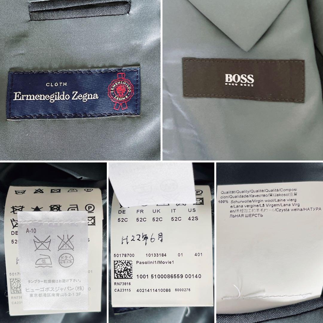 【HUGO BOSS】ゼニア生地 スーツ ネイビー ストライプ 52サイズ