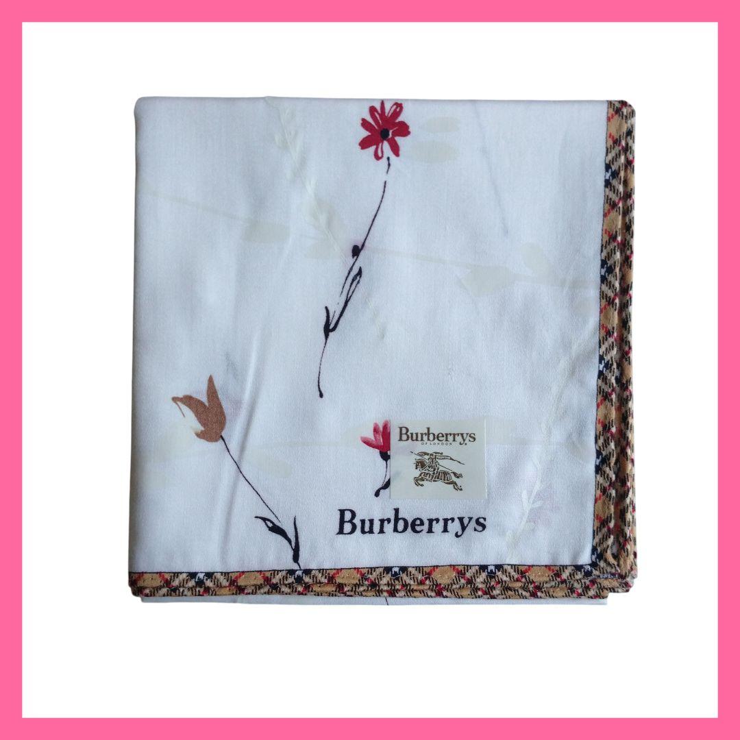 BURBERRY バーバリー ハンカチ ノバチェック 花柄 ホワイト