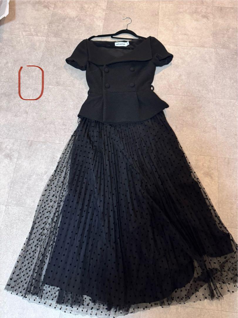 O セルフポートレート　ブラックドット柄ドレス　UK6