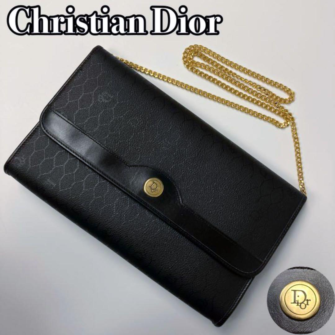 【美品】ディオール ショルダーバッグ 2way ハニカム トロッター金具 黒