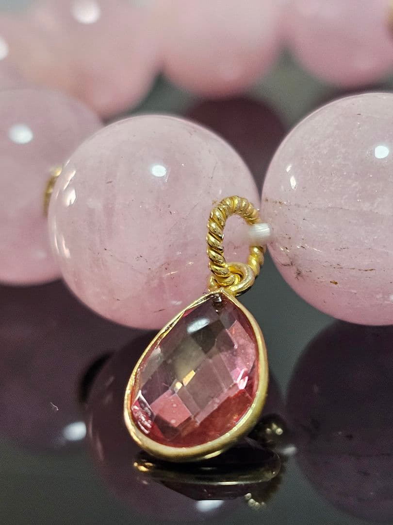 大玉モルガナイト天然石15 16㎜内径14.cm前後18KGPSILVER925新品、♥