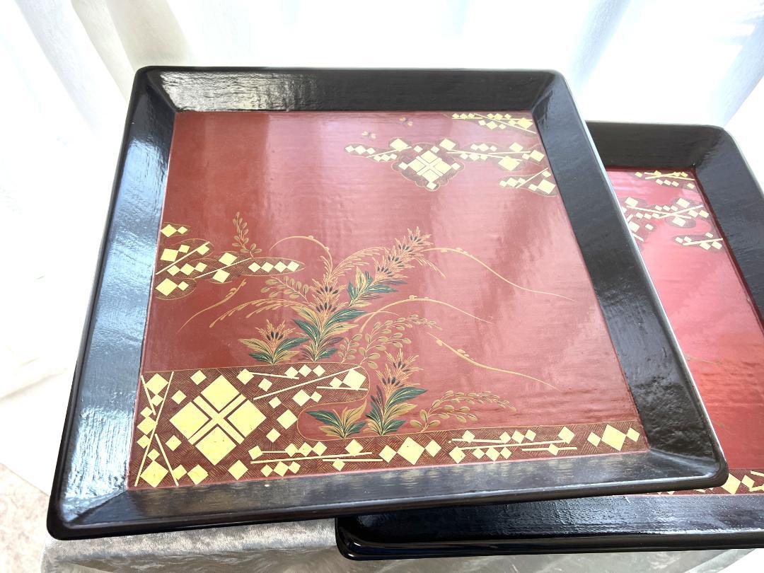 激安ブランド 大内塗の角膳 通販 品 工芸品ブランド - 3枚 花草紋 金蒔絵 工芸品