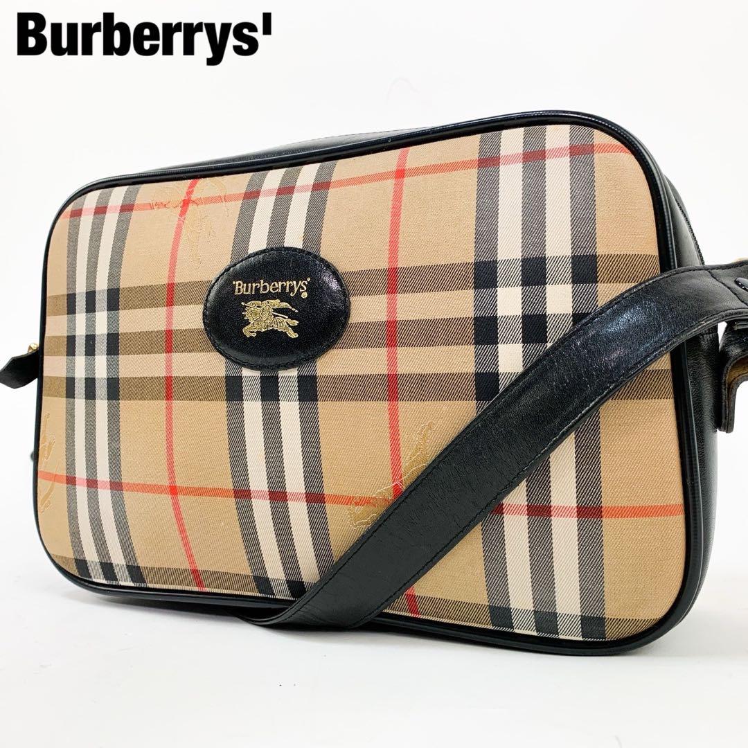 美品✨バーバリー ショルダーバッグ カメラ ノバチェック レザー キャンバス