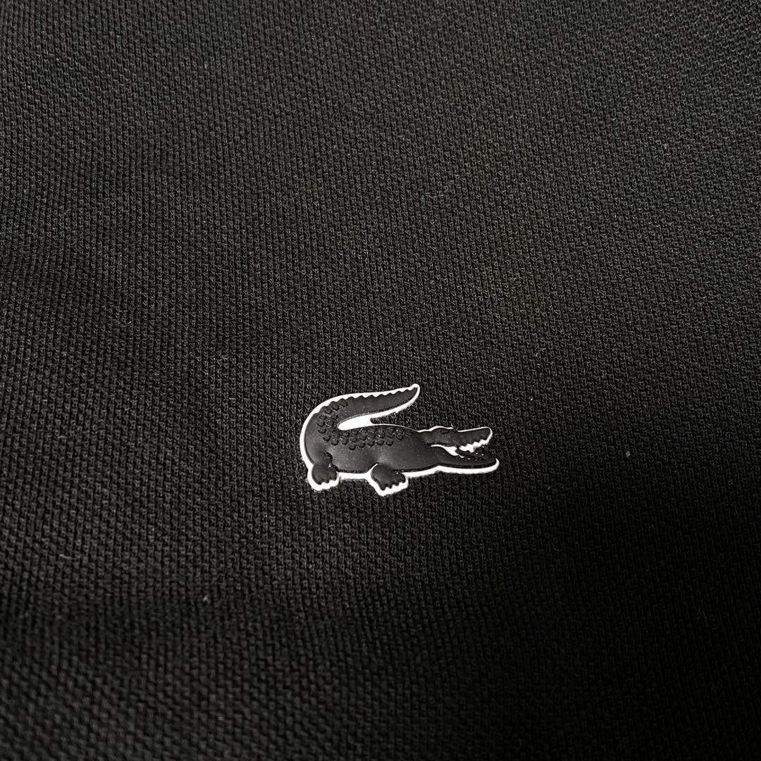 美品 LACOSTE ラコステ 半袖ポロシャツ ブラック ラバーロゴ 黒