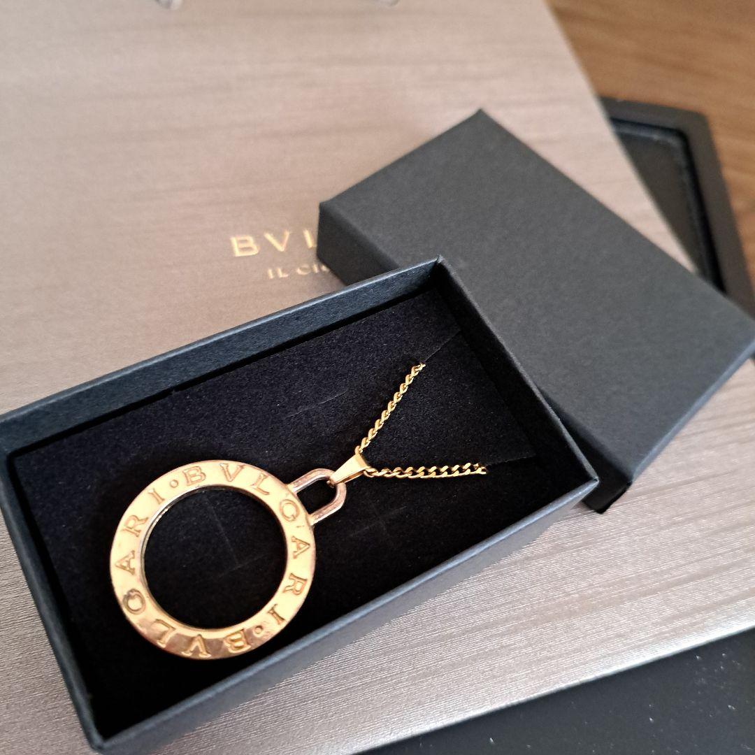 正規　BVLGARI　フルロゴチャーム&ゴールドロープチェーン　水牛革　箱付き
