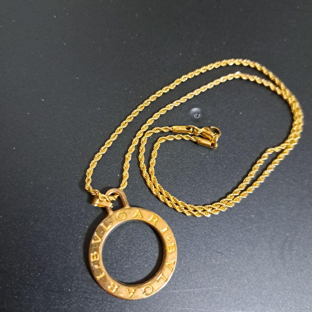 正規　BVLGARI　フルロゴチャーム&ゴールドロープチェーン　水牛革　箱付き