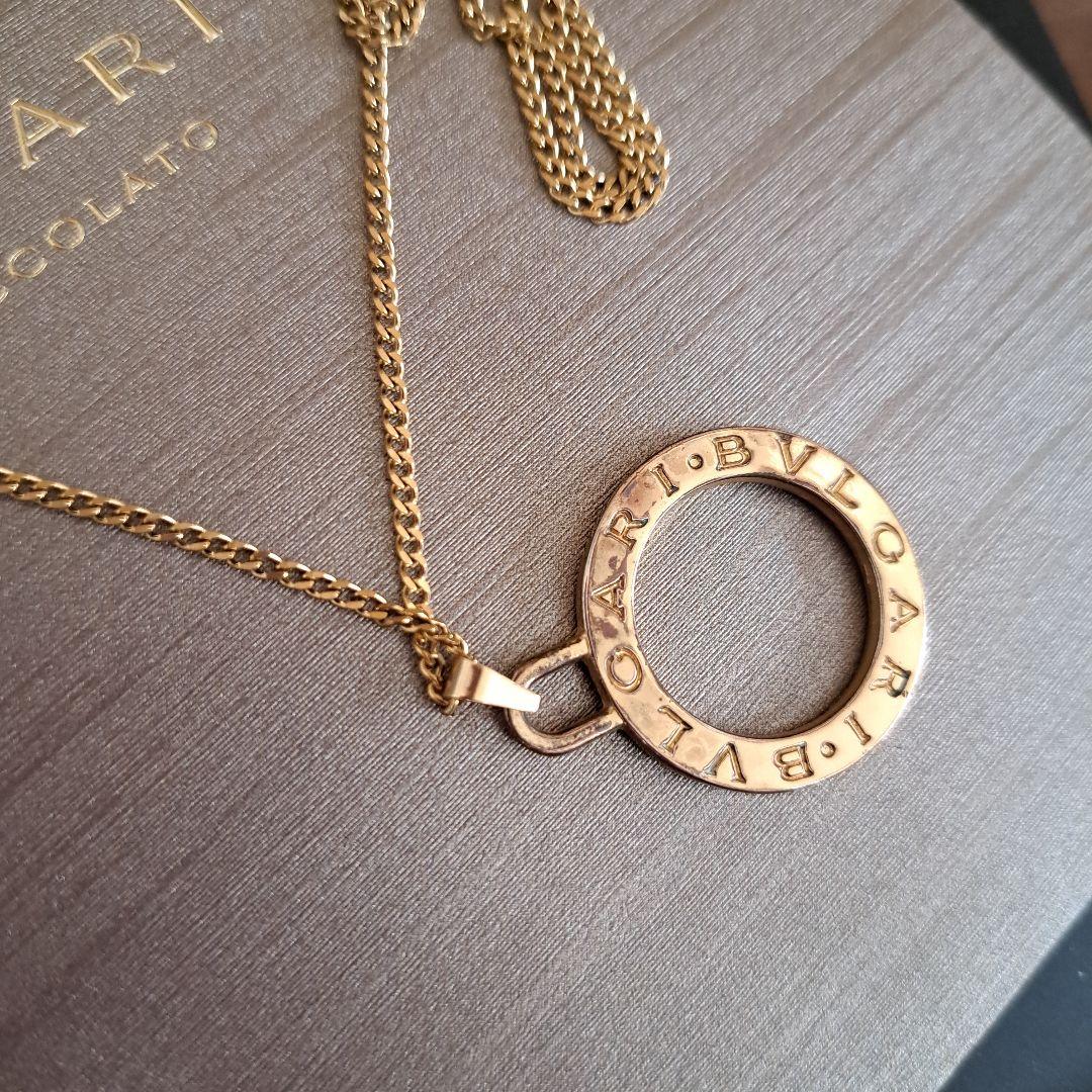 正規　BVLGARI　フルロゴチャーム&ゴールドロープチェーン　水牛革　箱付き