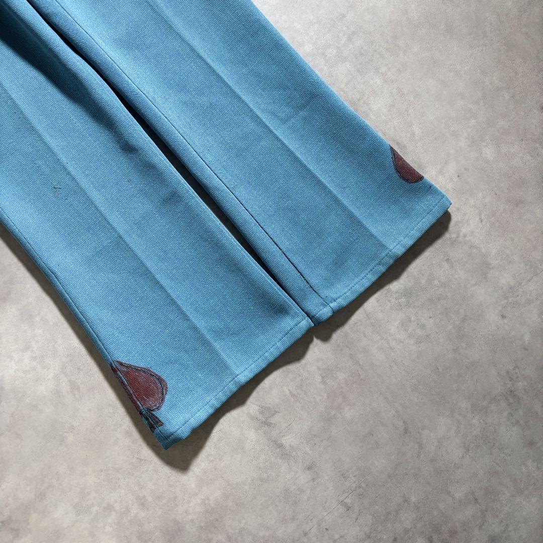 古着 70s FARAH フレア パンツ ワイド ブルー ハンドペイント アート
