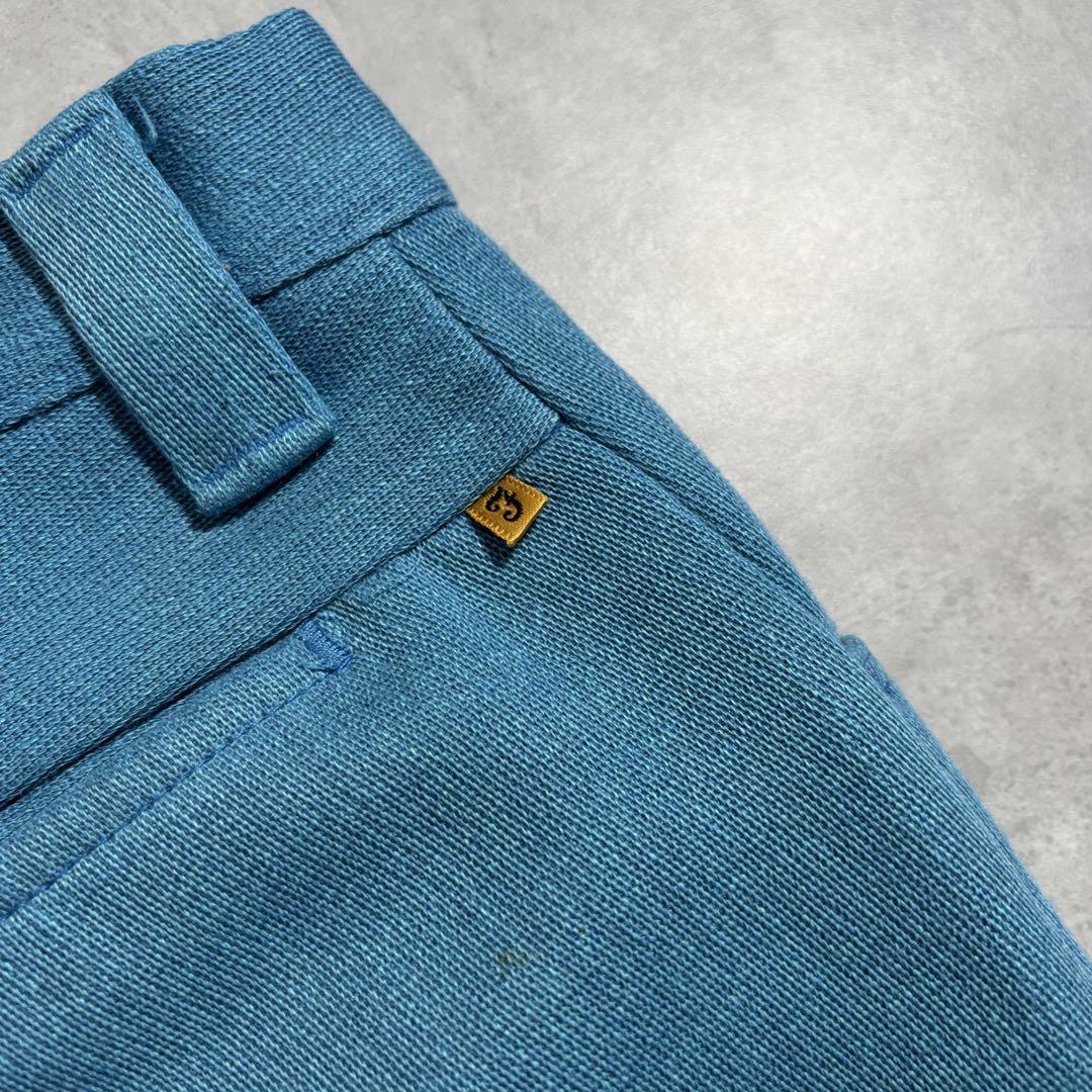古着 70s FARAH フレア パンツ ワイド ブルー ハンドペイント アート