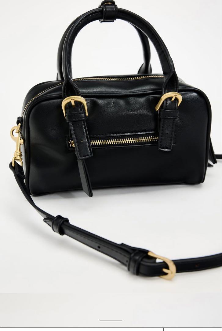 ZARA ショルダー用ストラップ付 肩掛け ボストンバッグ ブラック 新品 ZARA ショルダー用ストラップ付 肩掛け ボストンバッグ ブラック