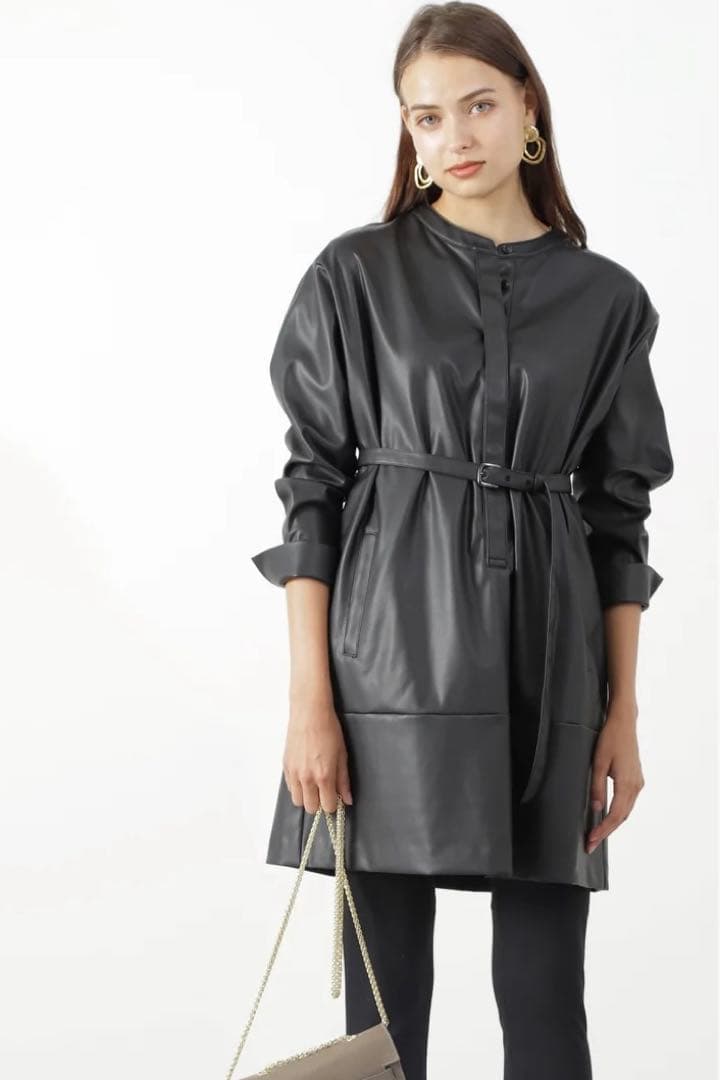 ピンキーアンドダイアン レザーシャツチュニック ワンピース ブラック 38M・Pinky&Dianne