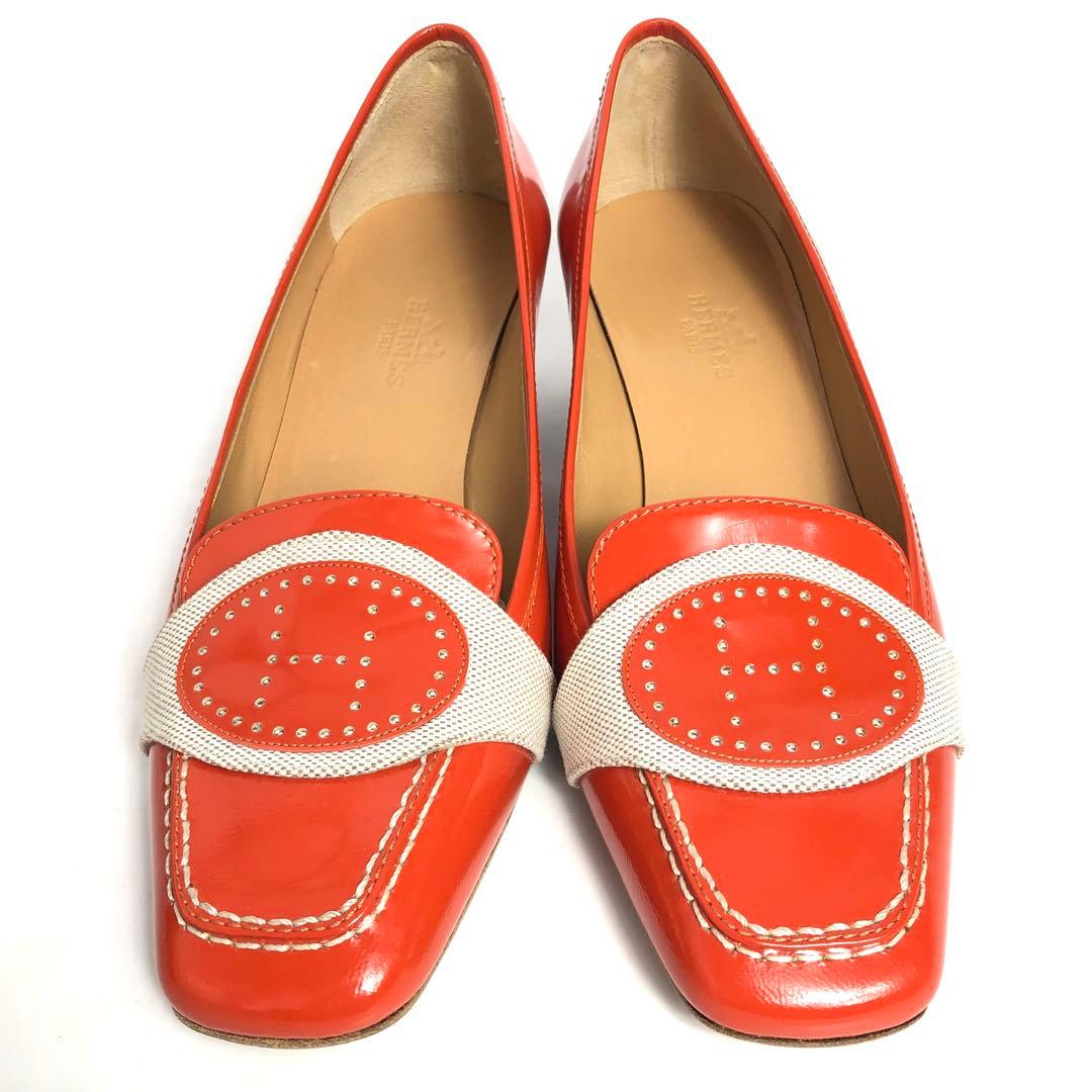 【未使用保管品】HERMES エルメス パンプス エブリン オレンジ系