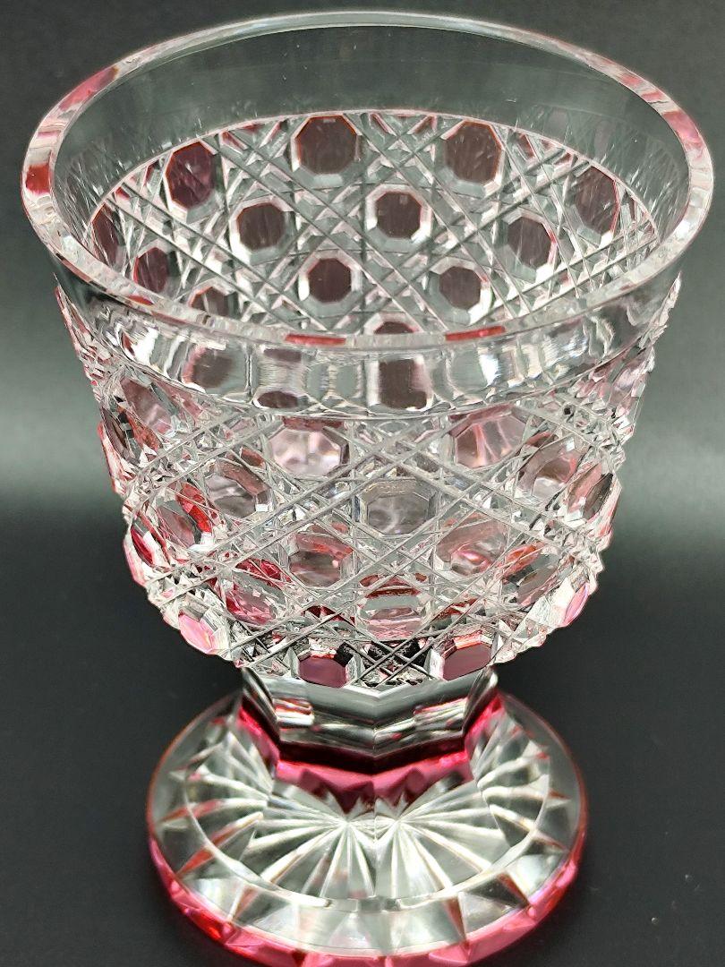 超希少品☆薩摩切子 金赤被硝子 籠目切子 高杯（切子、江戸切子