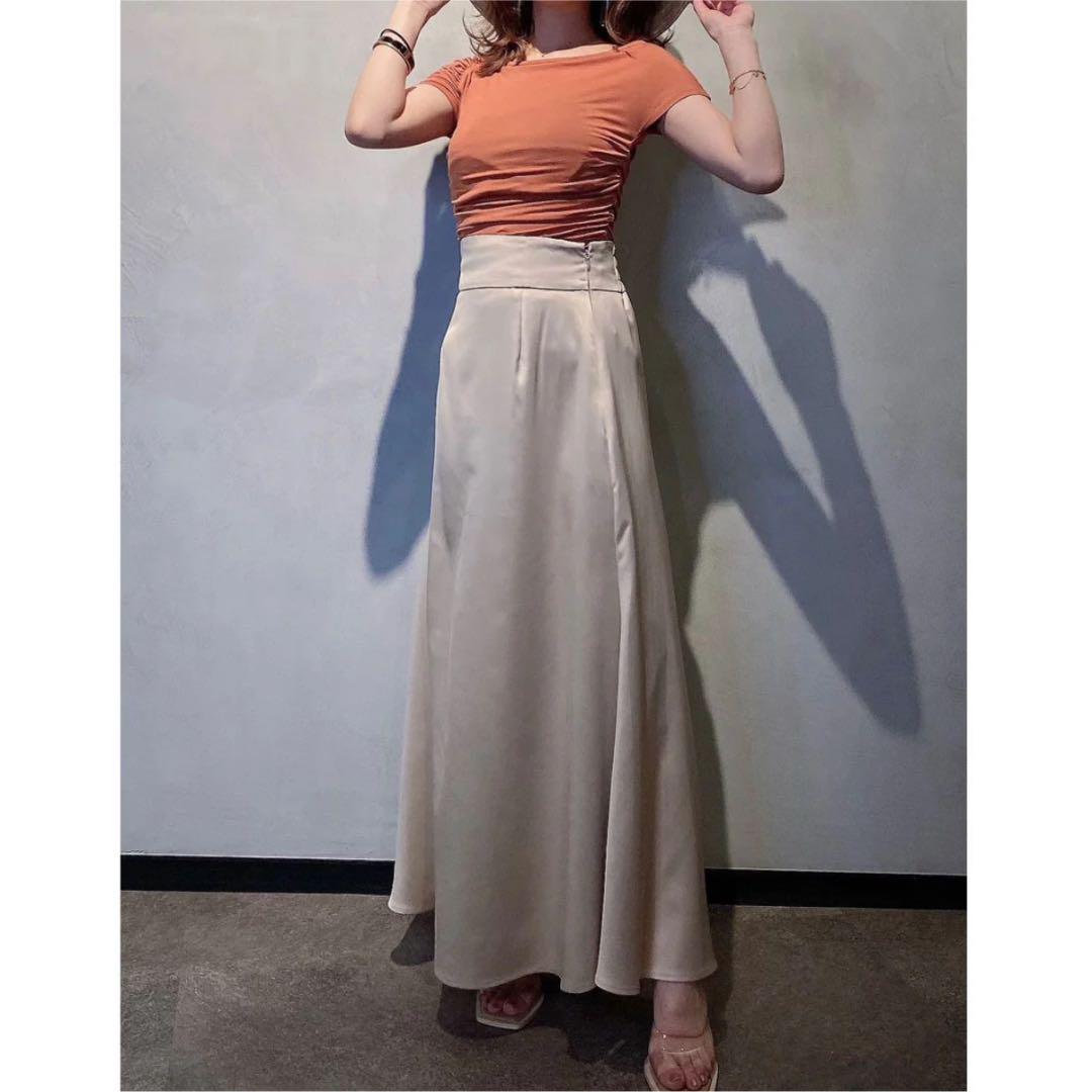 シンプルサテンスカート (GREY BEIGE)
