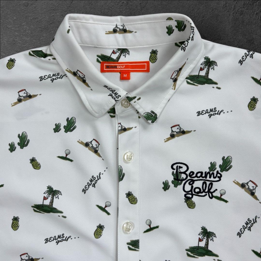 美品 BEAMSGOLF GOLF ビームス ゴルフ半袖シャツ 総柄 伸縮　M 美品 BEAMSGOLF GOLF ビームス ゴルフ半袖シャツ 総柄 伸縮 M