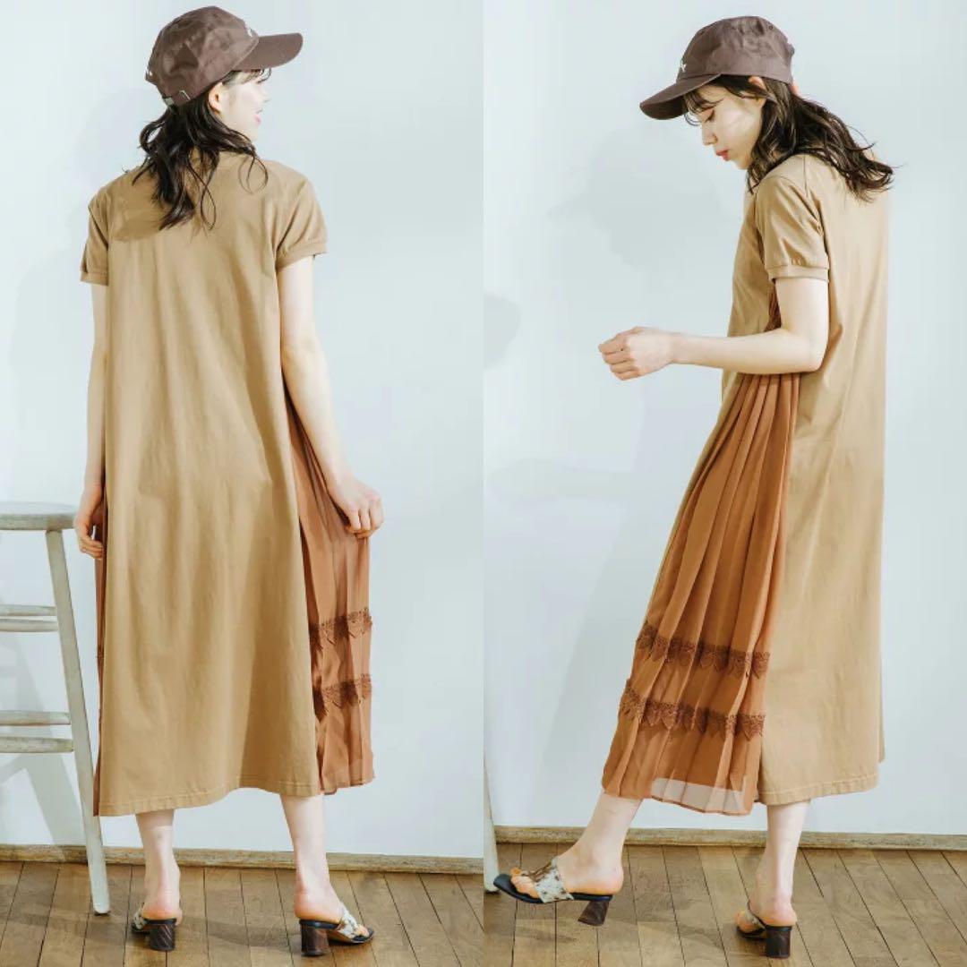 ミルクフェド　ロングワンピース フリー 綿100% 新品タグ付き ミルクフェド ロングワンピース サイドプリテッド 切り替え