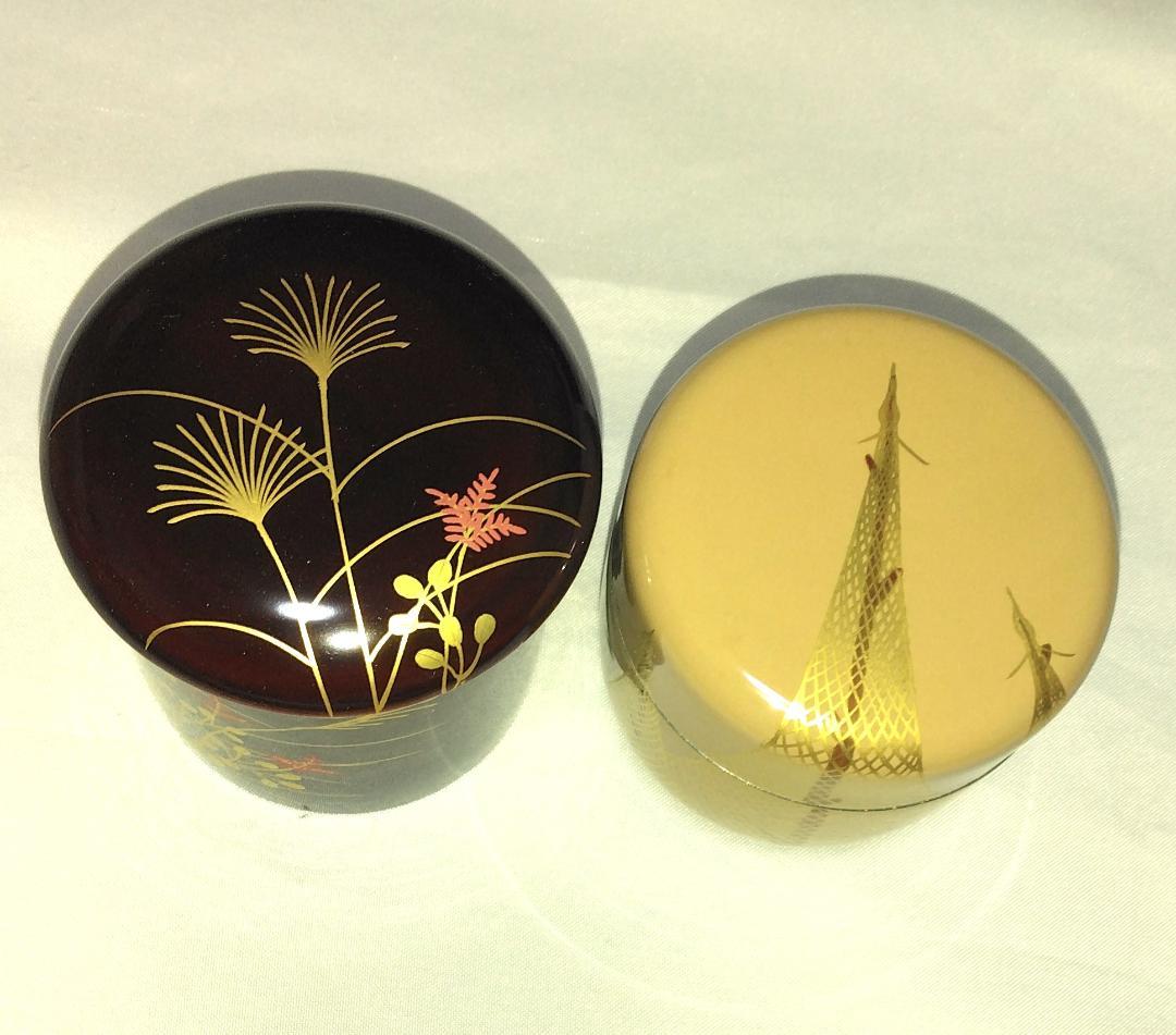 茶道具 中村湖彩作 四季棗の内 夏棗網干蒔絵白棗 秋棗秋草蒔絵秋棗 二点 美品! 茶道具 中村湖彩作 四季棗の内 夏棗網干蒔絵白棗 秋棗秋草蒔絵秋棗 二点 美品!