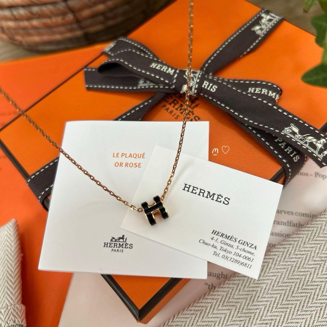 HERMESエルメス ポップアッシュミニネックレス ブラック/ローズ Hモチーフ HERMESエルメス ポップアッシュミニネックレス ブラック/ローズ Hモチーフ