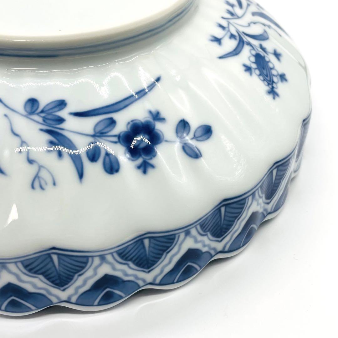 三洋陶器 龍峰窯 龍峯窯 染付更紗 花鳥文 輪花鉢 菊割 大鉢 盛鉢