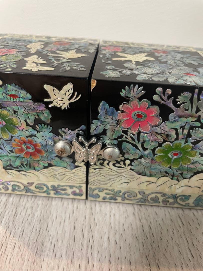 螺鈿細工 花鳥紋の小物入れ 螺鈿細工 花鳥紋の小物入れ