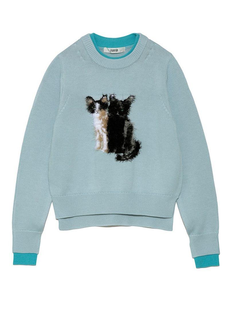 10270円 【★超目玉】 FURFUR ファーファー キャットジャガードセーター ライトブルー