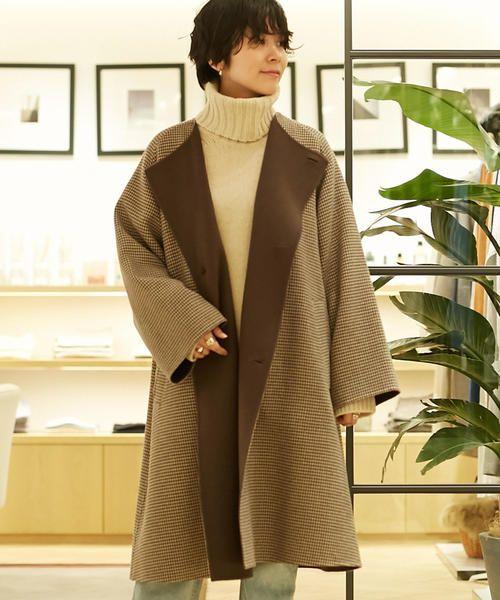 ウールダブルフェイス ダブルブレストノーカラーコート