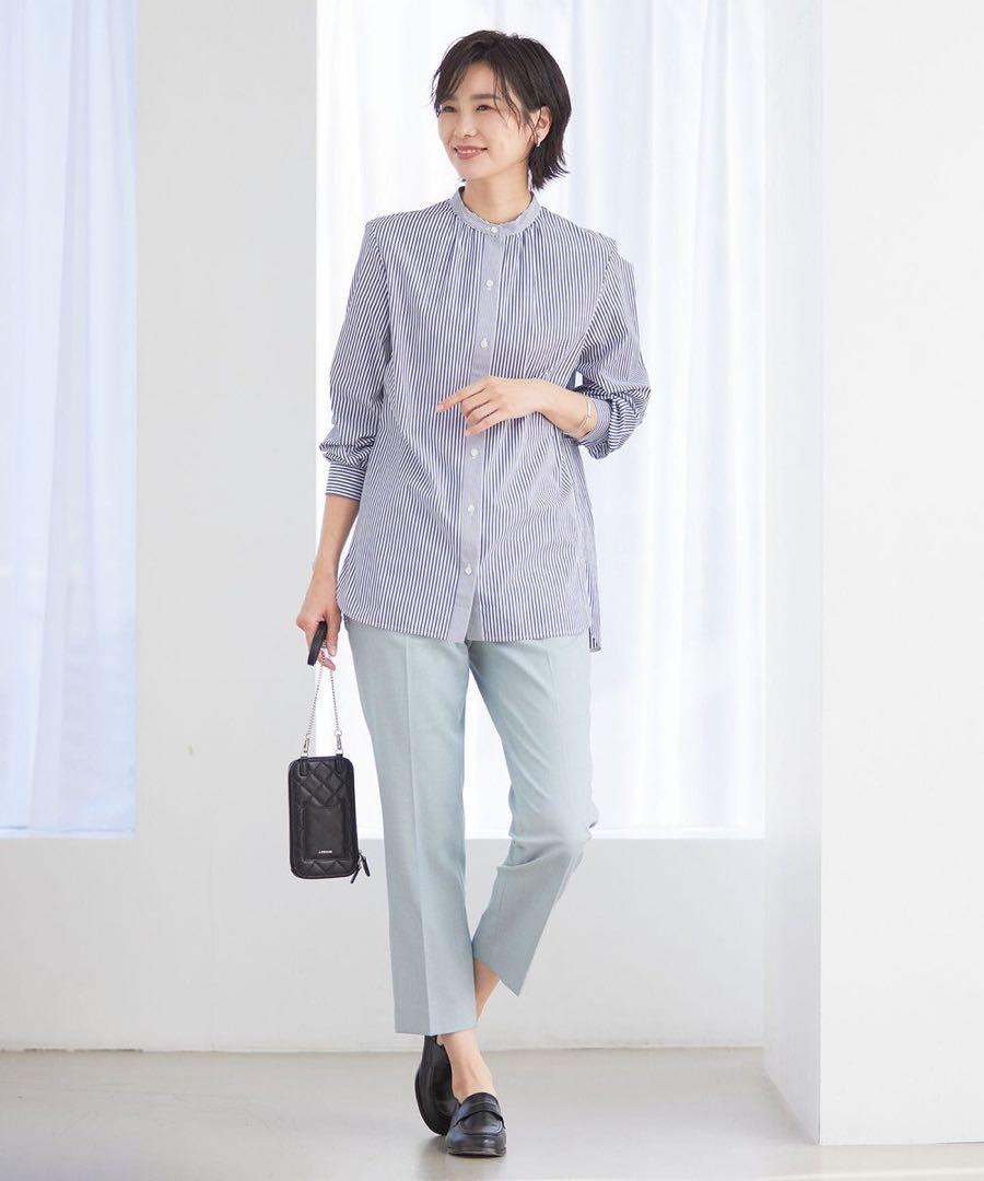 2023年 J.PRESS LADIES S ストライプ バンドカラー ブラウス 2023年度 J.PRESS LADIES ストライプ バンドカラー ブラウス
