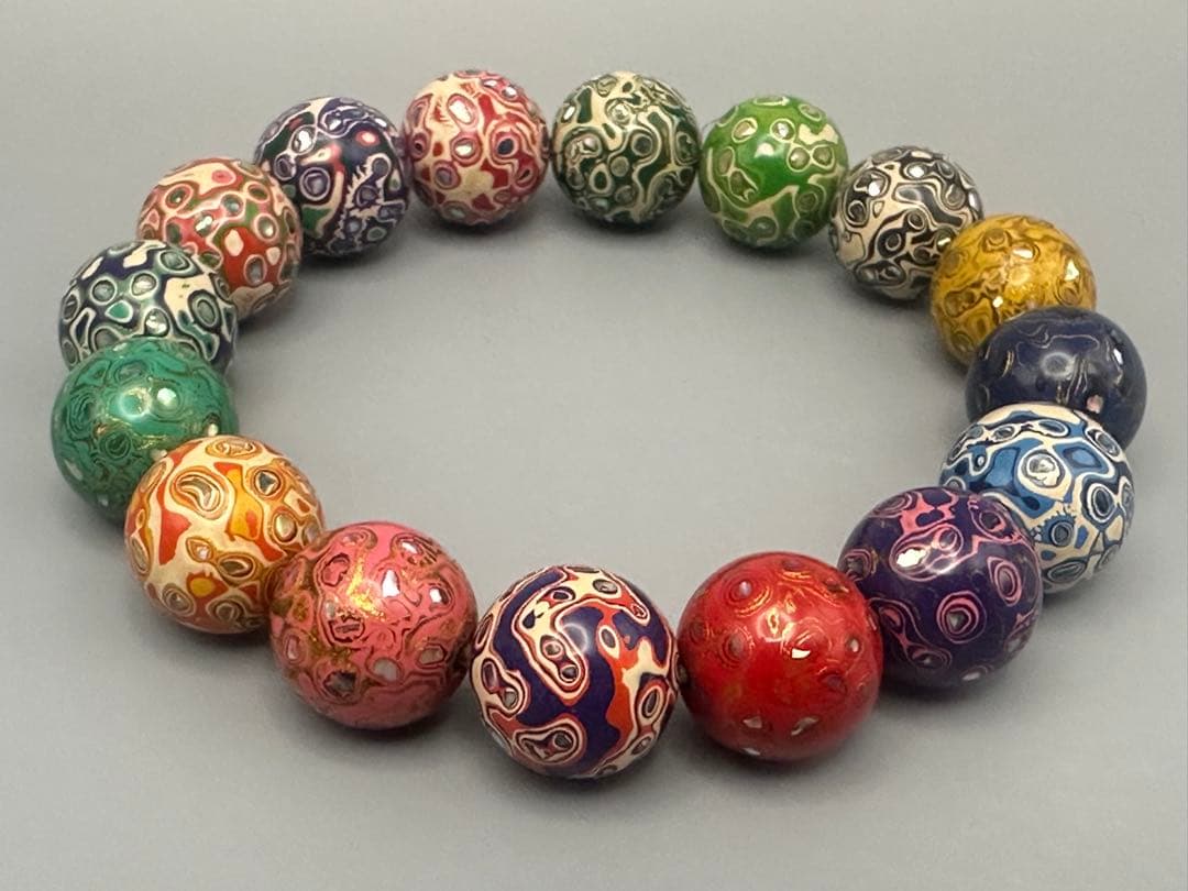 螺鈿大漆珠 ガラス製とんぼ玉 16個セット ブレスレット 数珠 念珠 仏珠 木