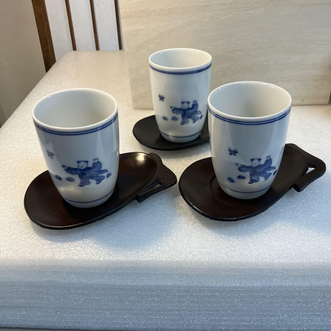 茶道具 白磁青絵 湯呑み9客➕茶托9 客セット N1013YU