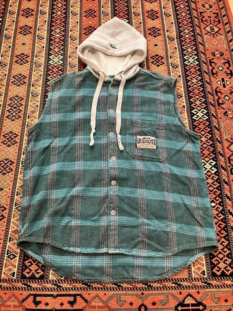 90s Quiksilver ビンテージ フーデッドシャツベスト L