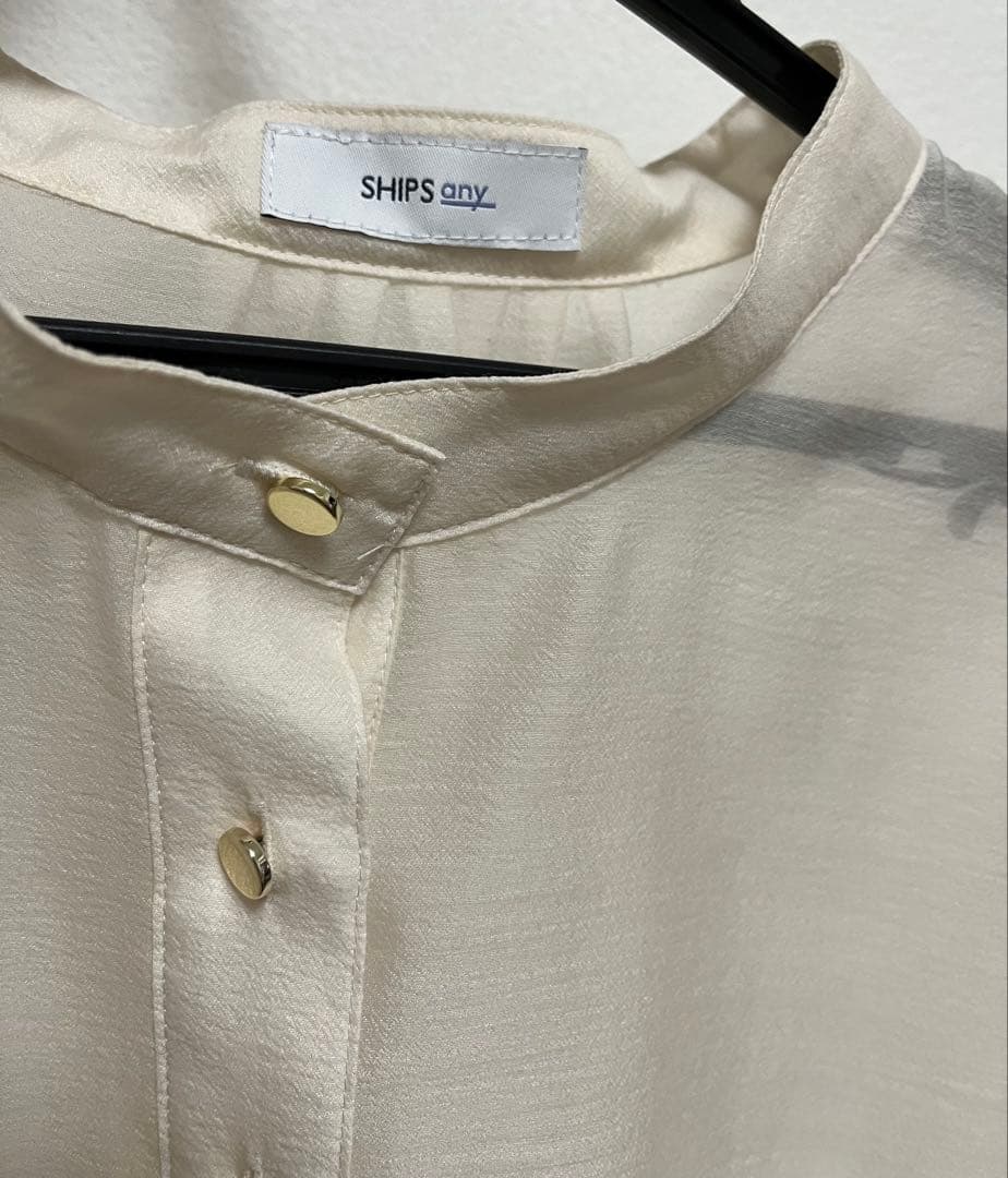 【SHIPS any】シアー オーガンジー スタンドカラー ブラウス 新品未使用