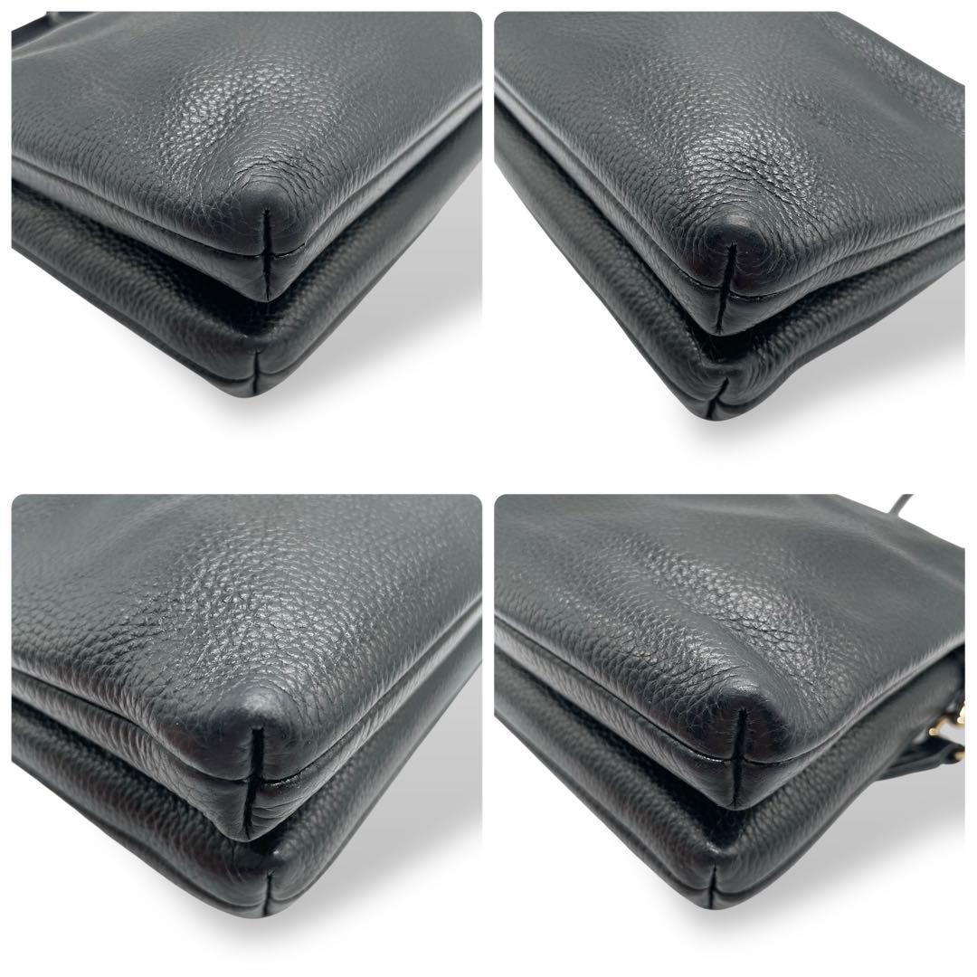 COACH コーチ★レイラ 2層 シボ革 ロゴ刻印 ショルダーバッグ ブラック