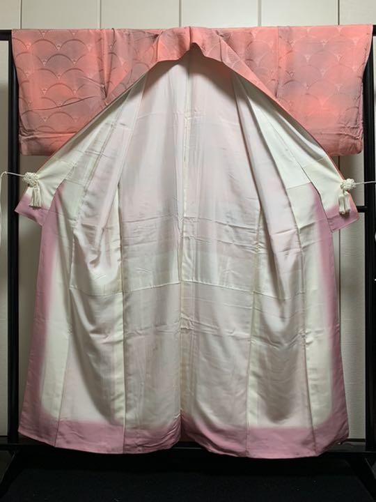 即納国産 95. ボカシ染小紋 扇文様 縮緬 Q9eVD-m13307005724 極美品 正絹 格安大人気