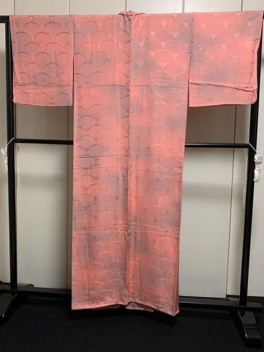 即納国産 95. ボカシ染小紋 扇文様 縮緬 Q9eVD-m13307005724 極美品 正絹 格安大人気