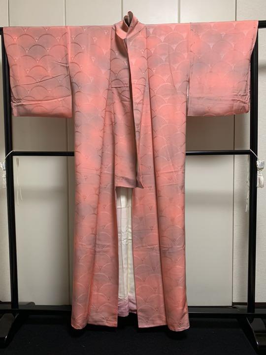 即納国産 95. ボカシ染小紋 扇文様 縮緬 Q9eVD-m13307005724 極美品 正絹 格安大人気