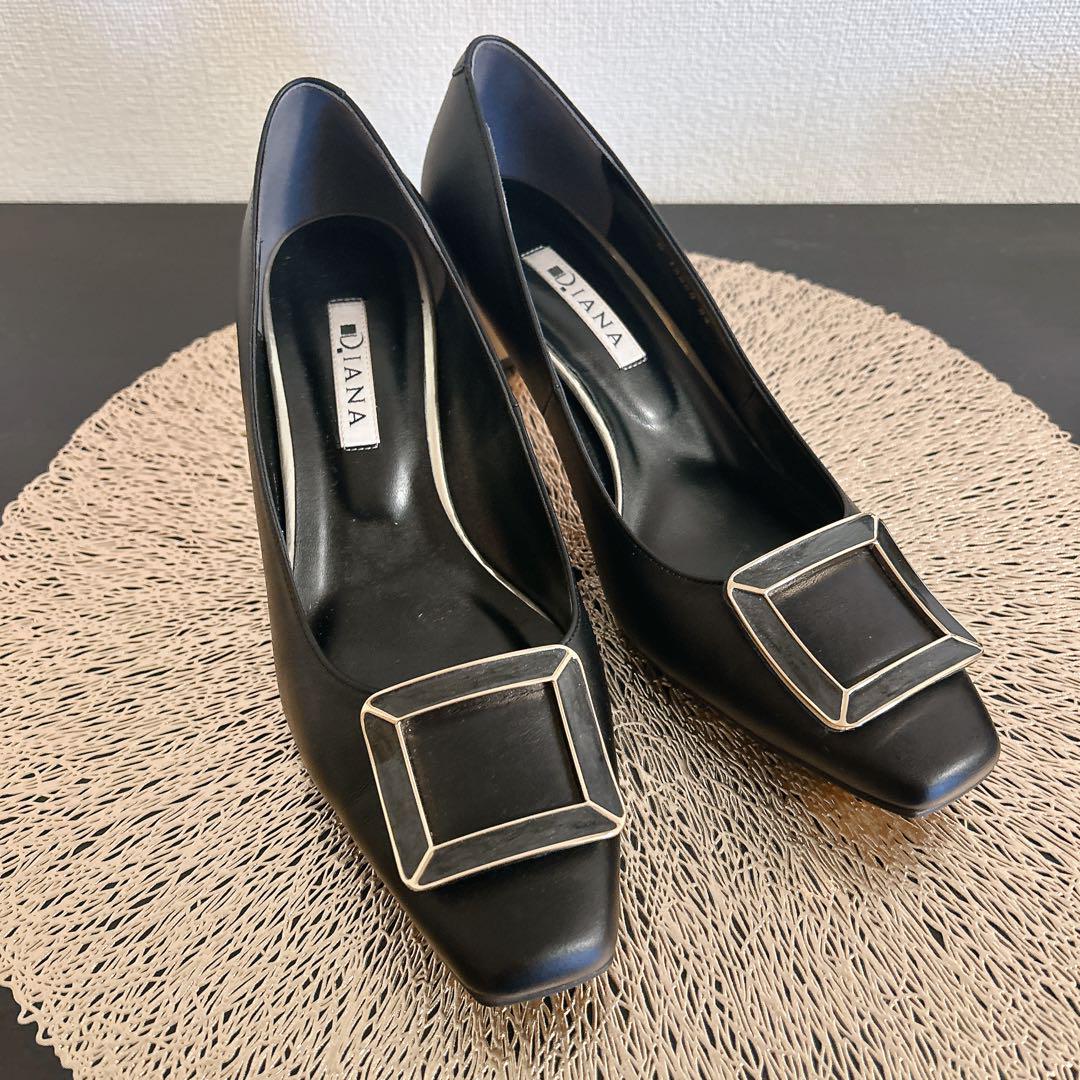 ダイアナ パンプス バックル金具 ブラック レザー 24