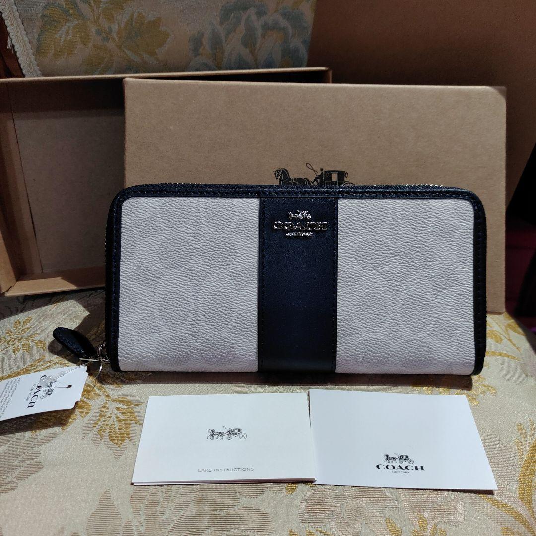 COACH アウトレット長財布 ホワイト/ネイビー COACH アウトレット長財布 ホワイト/ネイビー - メルカリ