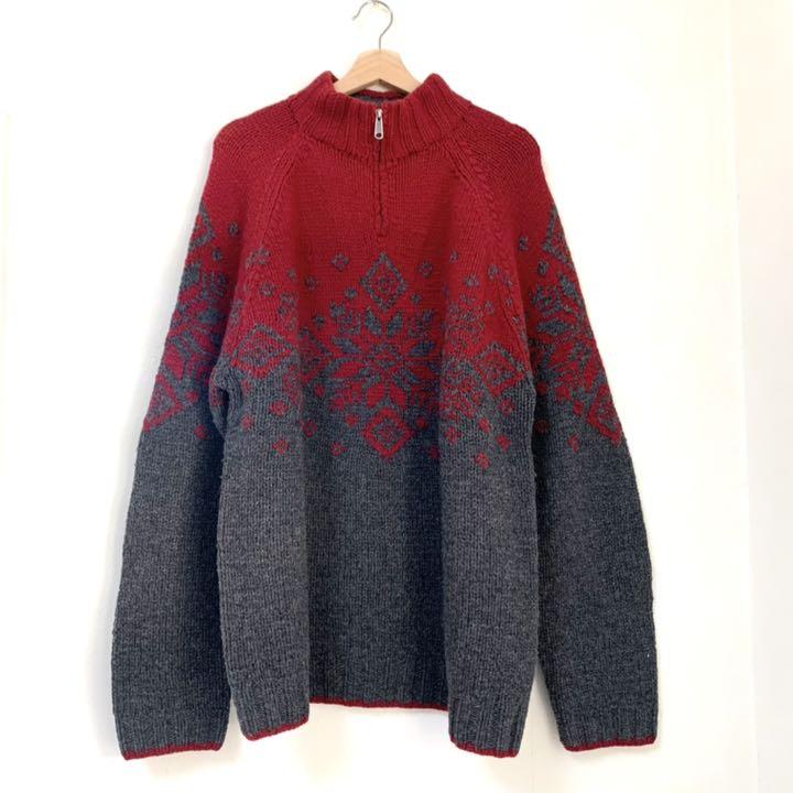 90s ハーフジップ セーター XLサイズ 8LvS4-m13314851574 J.CREW ノルディックニット HOTお得