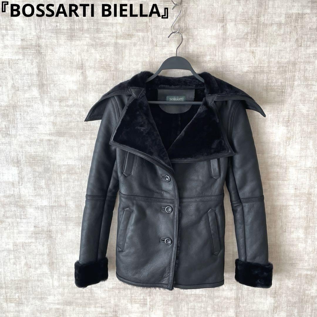 高級【BOSSARTI BIELLA】ムートンジャケット レザージャケット 黒