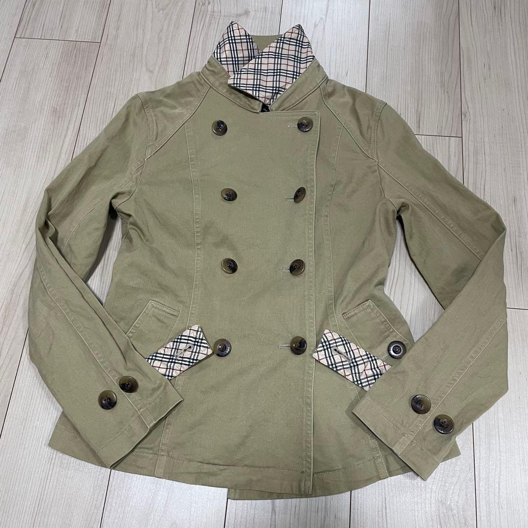バーバリーロンドン　ダブルボタン　ジャケット　ストレッチ　チェック　ベージュ