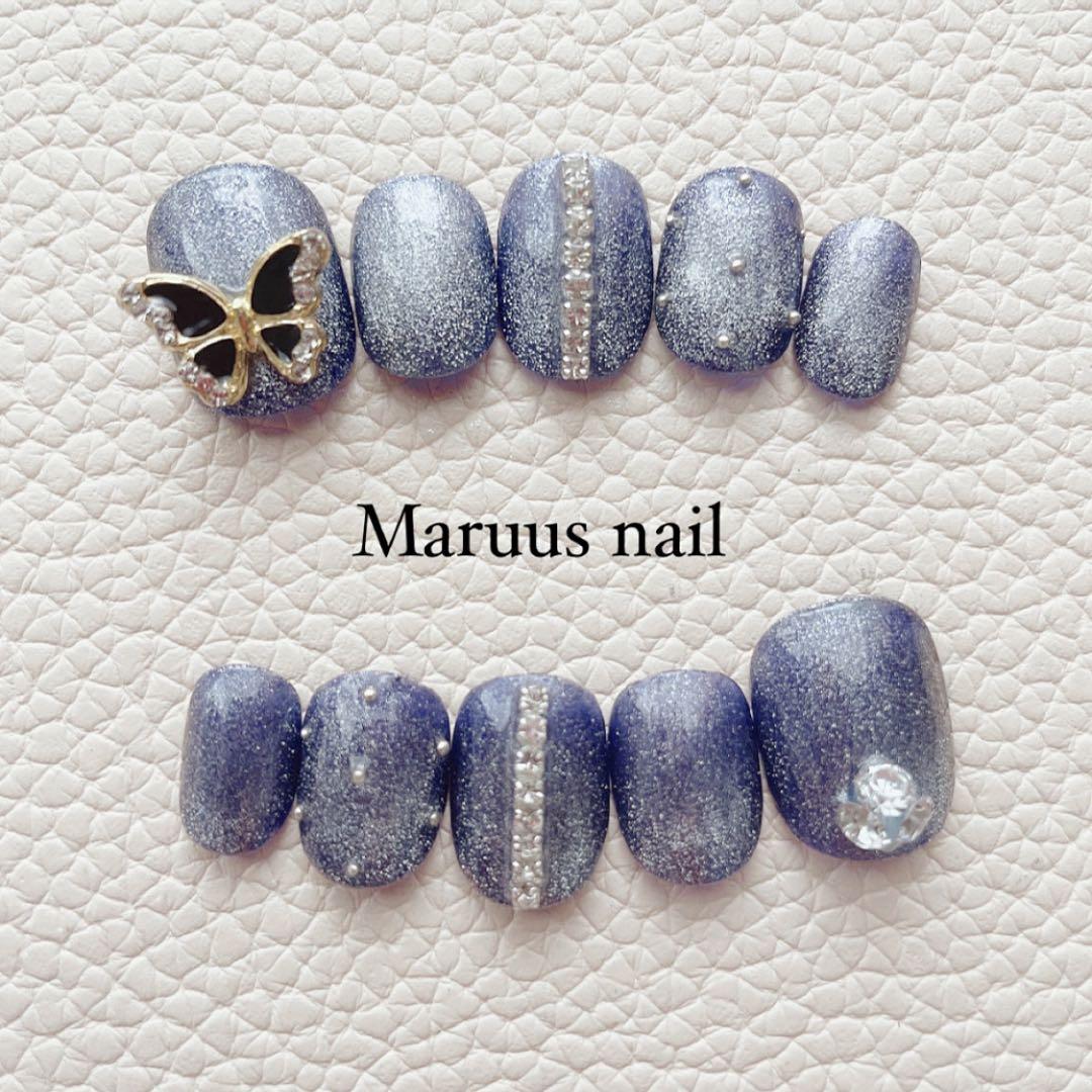 ♡モノトーングレーチェックネイル♡ ネイルチップ　ハンドメイド ネイルチップ】グレーチェックとマグネットネイル ネイルチップ
