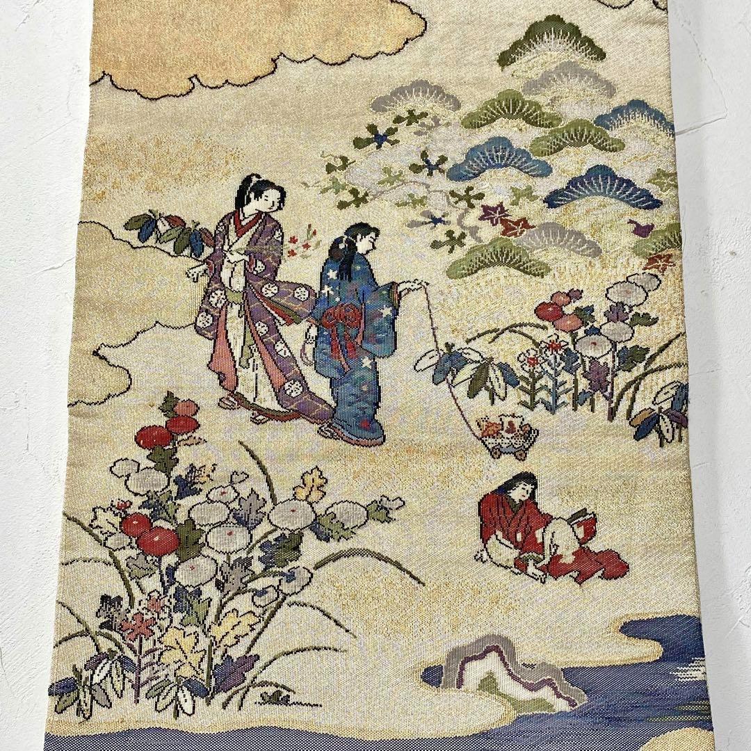 年末のプロモーション大特価！ 袋帯 NO-949 フォーマル 吹き寄せ柄 草花 万寿菊 宝船 人物柄 金通し 着物・浴衣