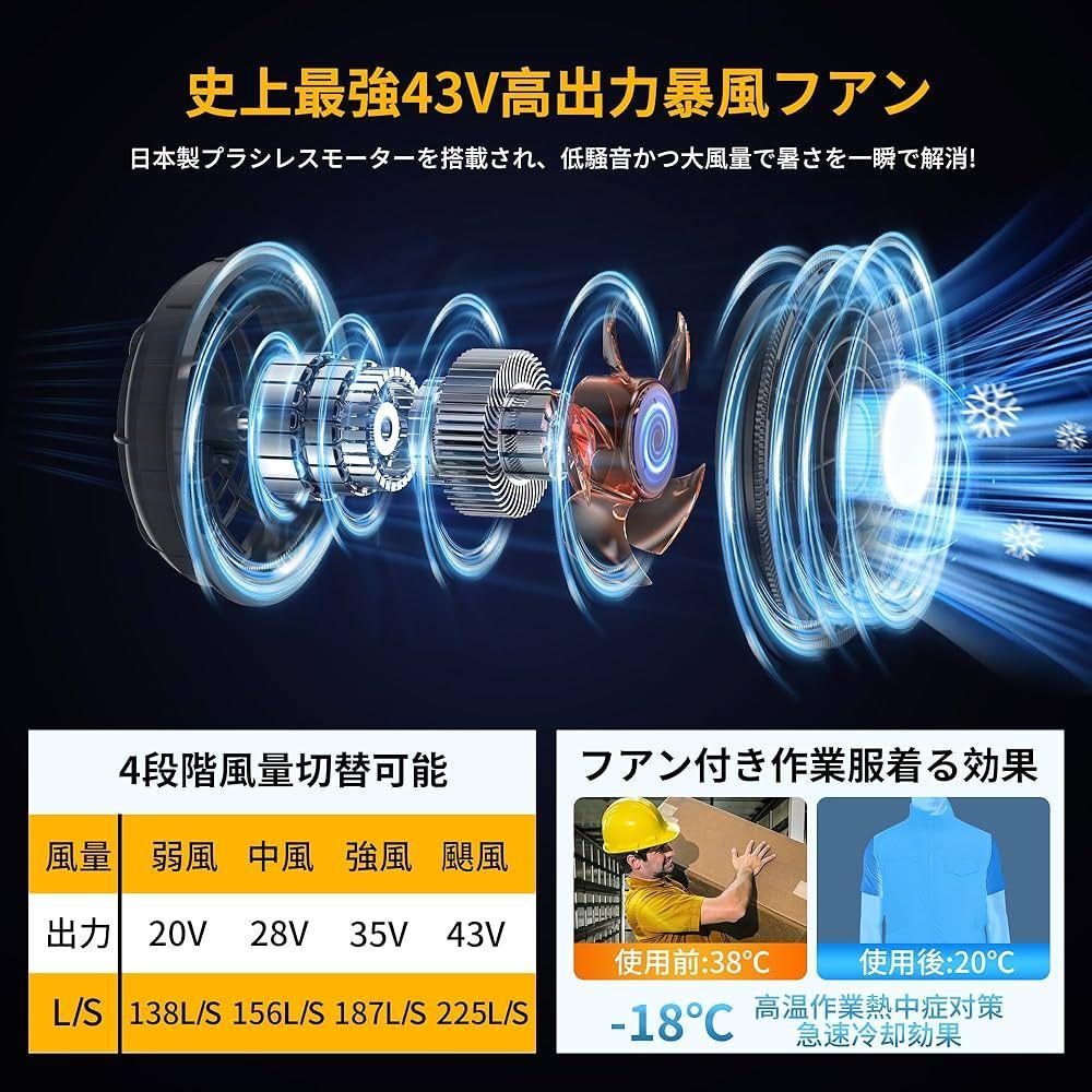 2025新登場 史上最強 43V超高出力 30000mAh 空調作業服