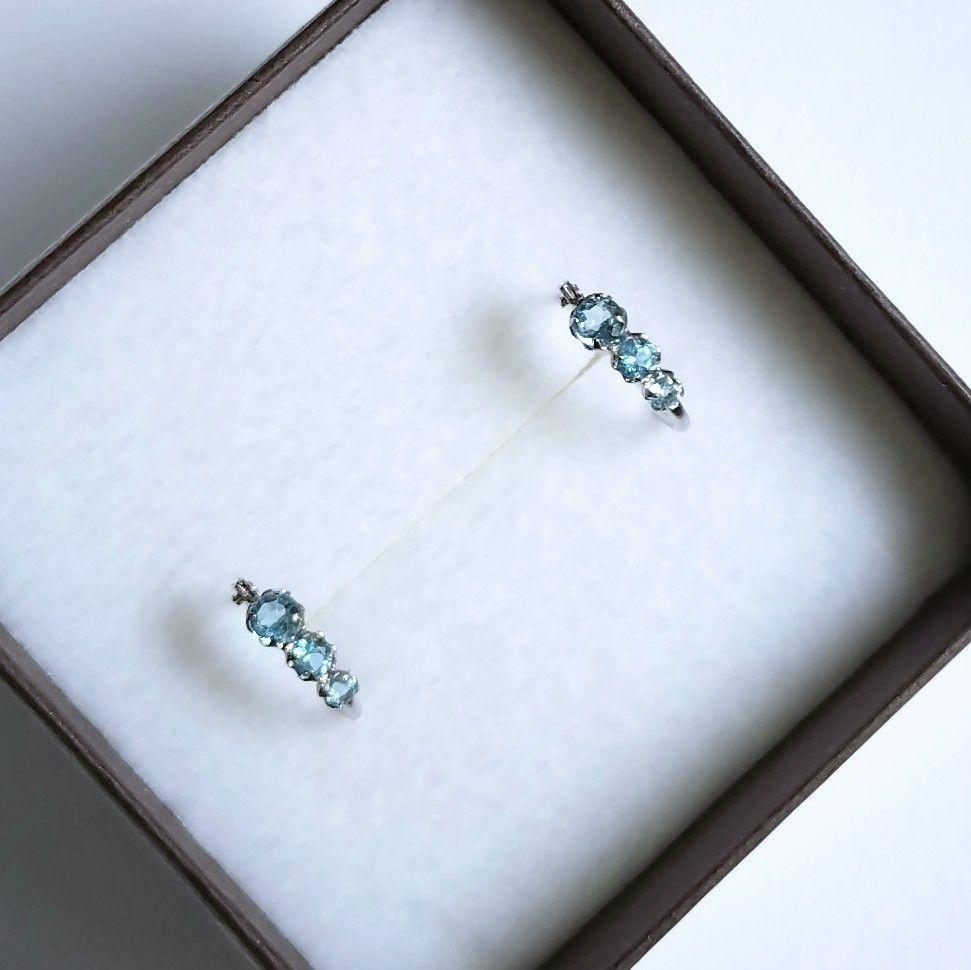 ●ブルートパーズ/フープピアス/14K/K14WG/14金ホワイトゴールド