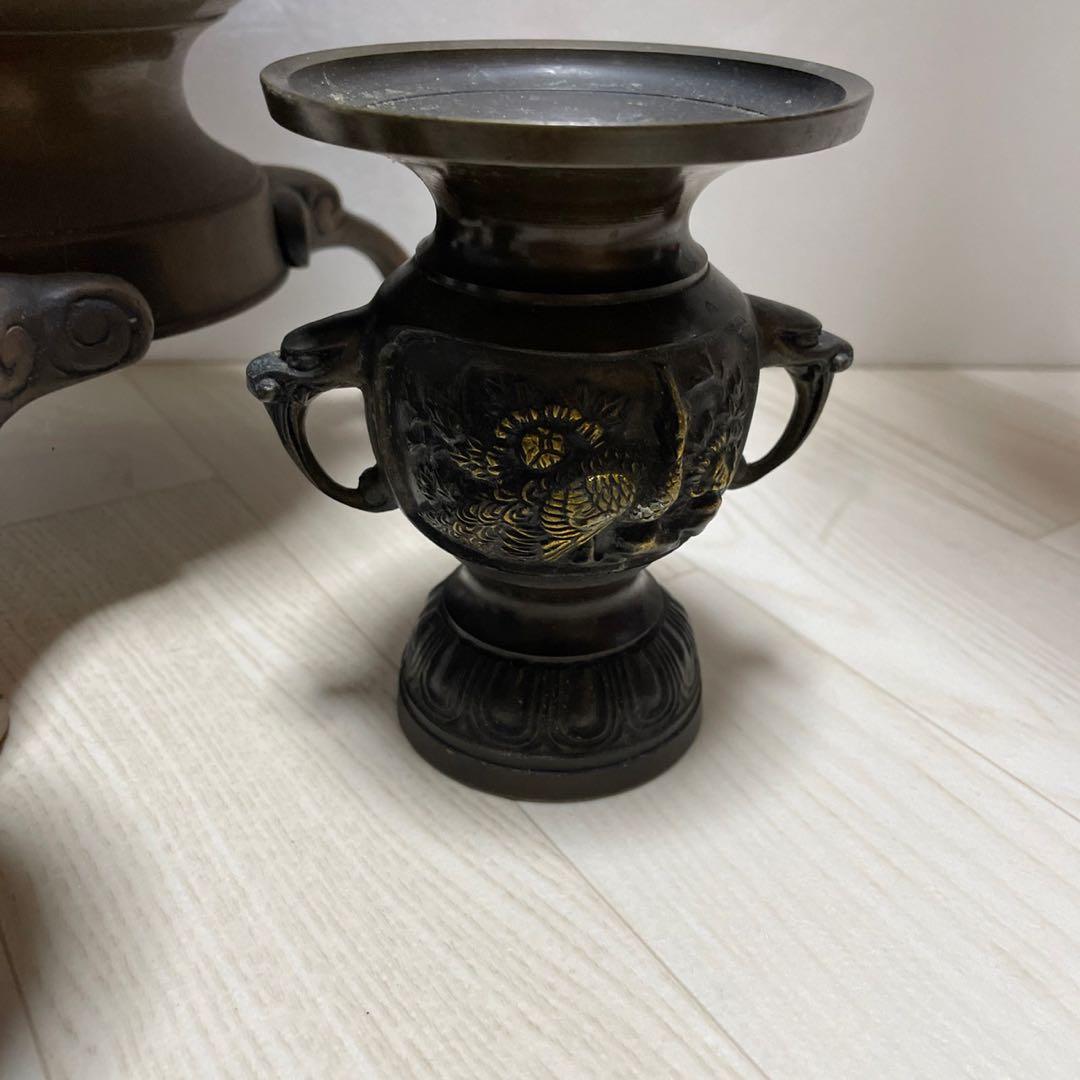 中華のおせち贈り物仏教 美術 作家物 銅器 銅製 花瓶 仏具 在銘 花立て